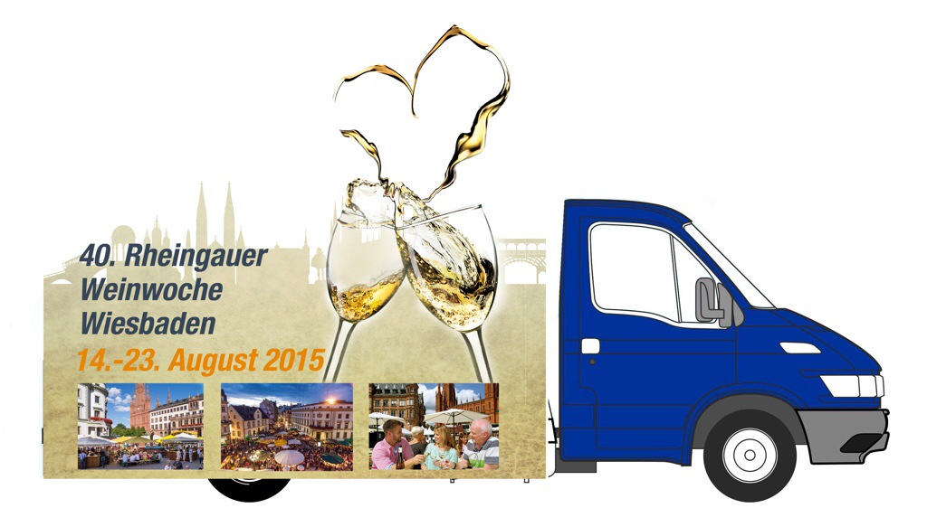 Der Motivwagen "40 Jahre Rheingauer Weinwoche" ist im Original am 7. Juni in Hofgeismar zu sehen. Grafik: Wiesbaden Marketing